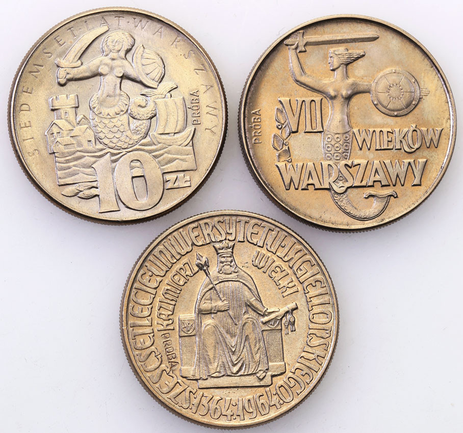 PRL. PRÓBA Miedzionikiel 10 złotych 1964-1965, zestaw 3 monet